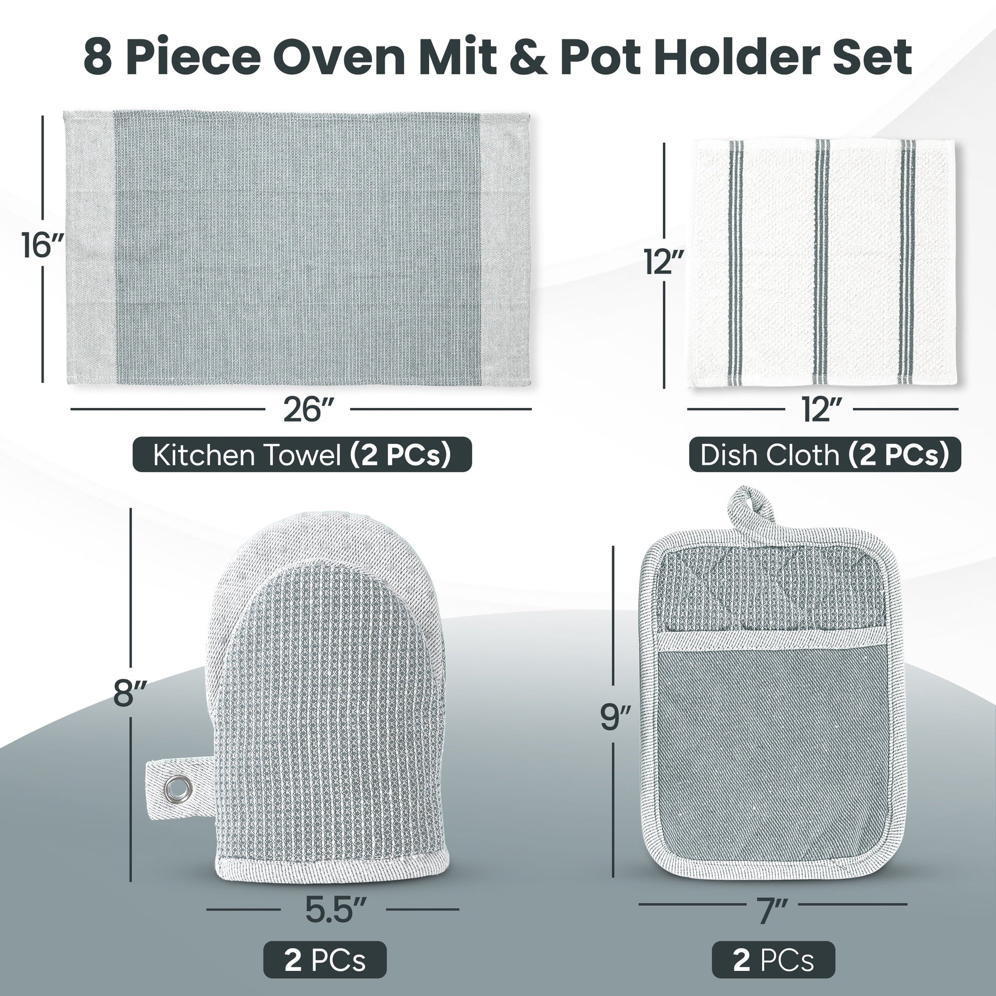 Kitchen Set - Oven Mitts, Pot Holders & Towels