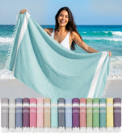 1 PIECE TURKISH BEACH TOWEL-AQUA