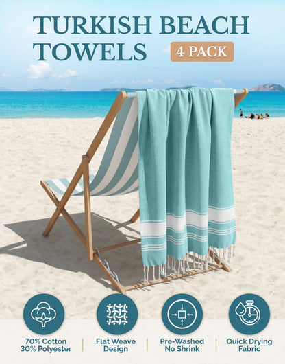 Cotton Hammam Beach Towels Multi-Pack cp-gallery: color=Hunter Green; size=4 Piece Set