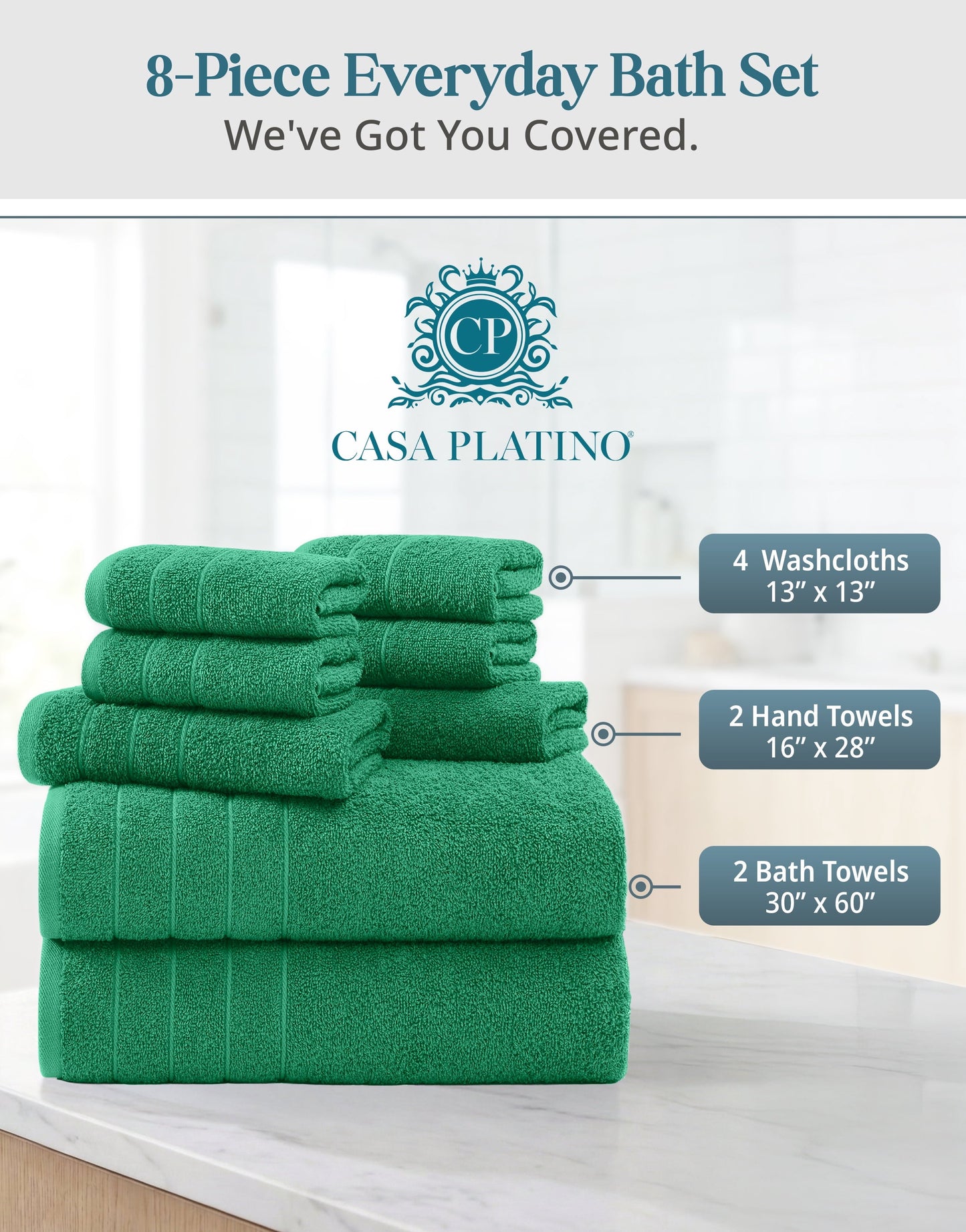 8-Piece Cotton Bath Towel Set cp-gallery: color=Emerald; size=8 Piece Set