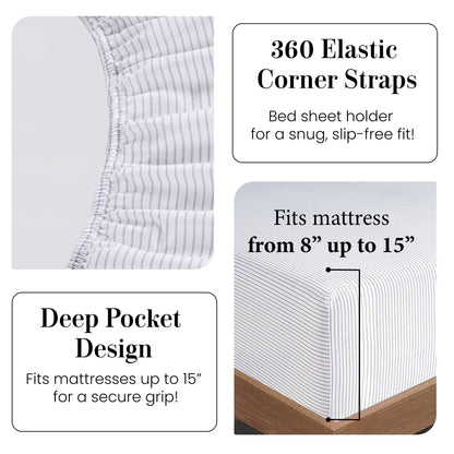 Percale Cotton Sheet Set cp-gallery: color=Ticking Stripe Cobalt Blue