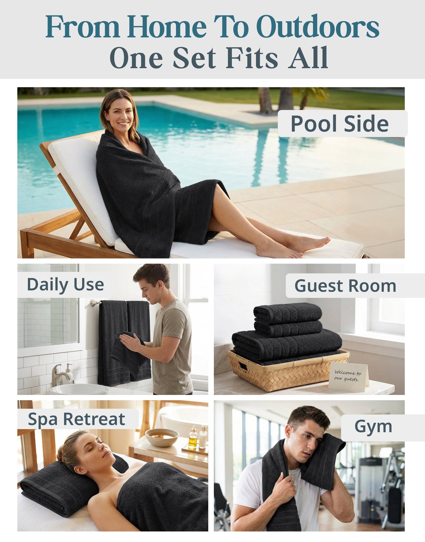 8-Piece Cotton Bath Towel Set cp-gallery: color=Black; size=8 Piece Set