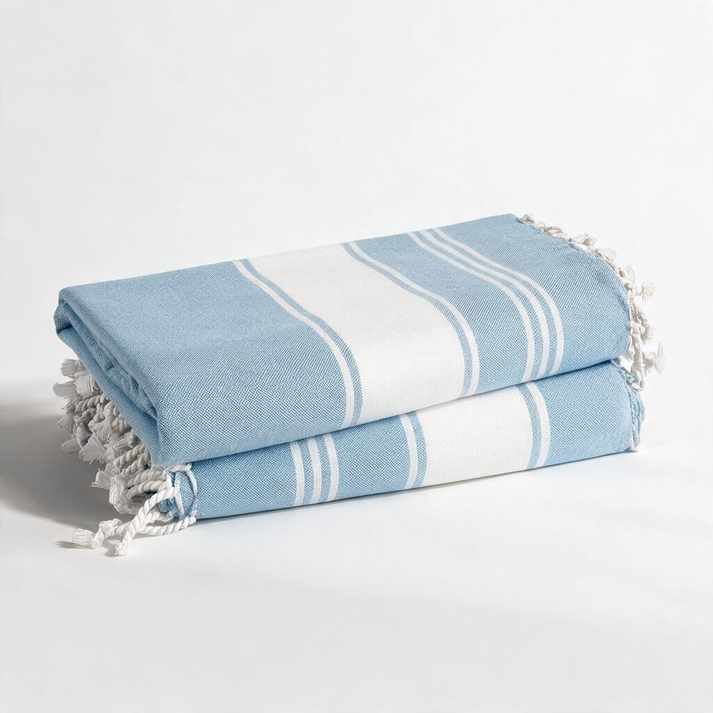 Turkish Beach Towel, Set of 2 - Sky Blue