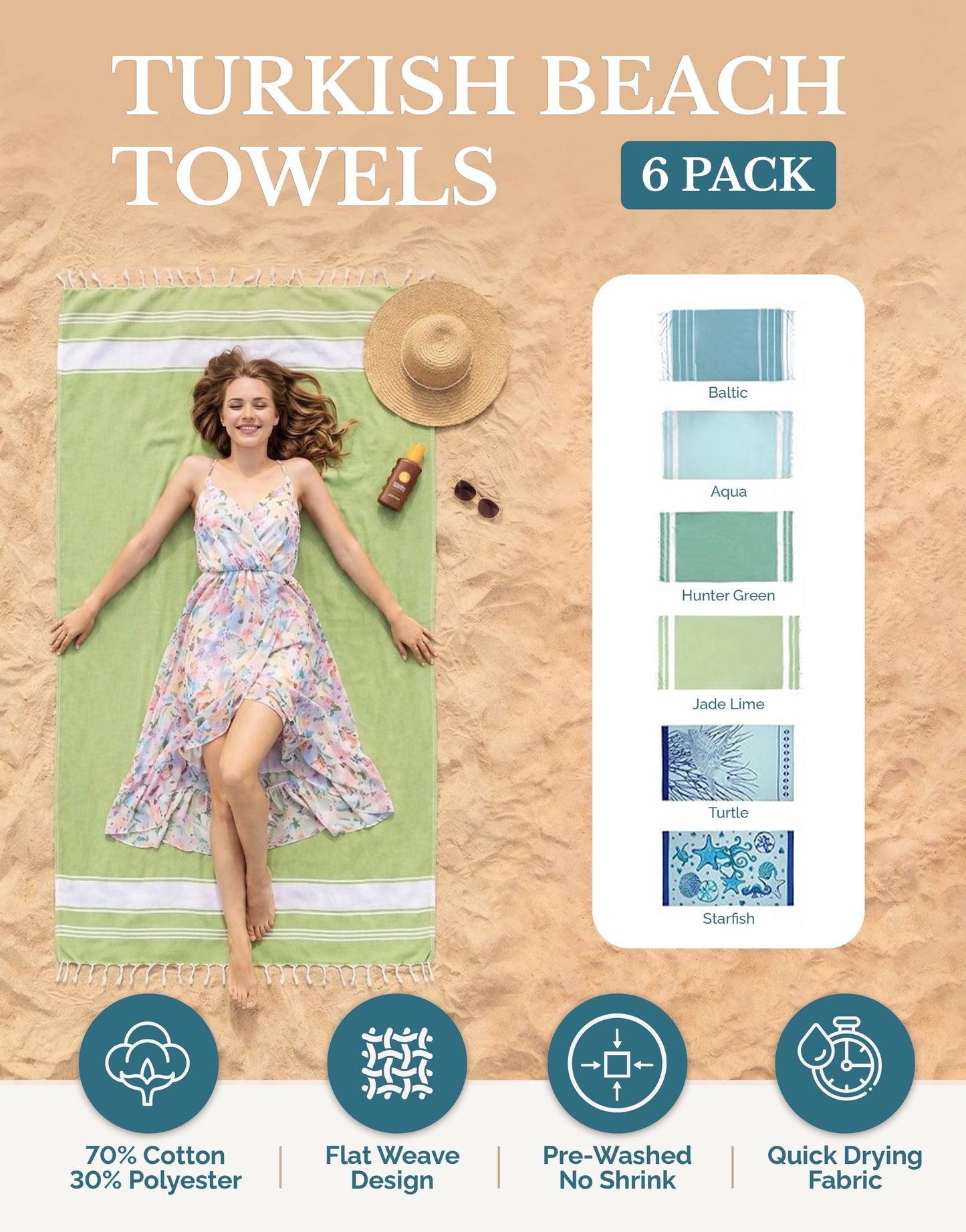 Cotton Hammam Beach Towels Multi-Pack cp-gallery: color=Tropica; size=6 Piece Set