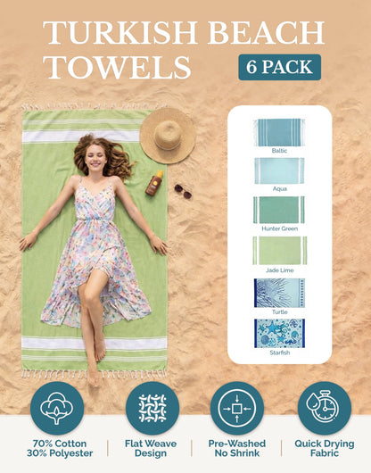 Cotton Hammam Beach Towels Multi-Pack cp-gallery: color=Tropica; size=6 Piece Set