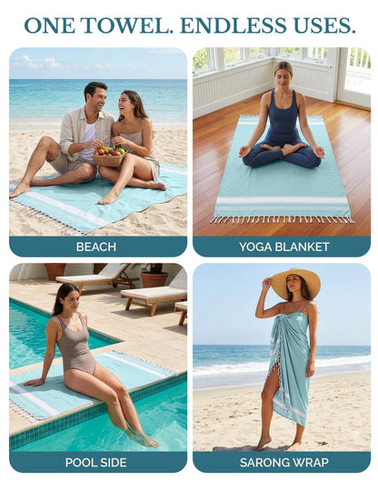 Cotton Hammam Beach Towels Multi-Pack cp-gallery: color=Aqua Blue; size=4 Piece Set