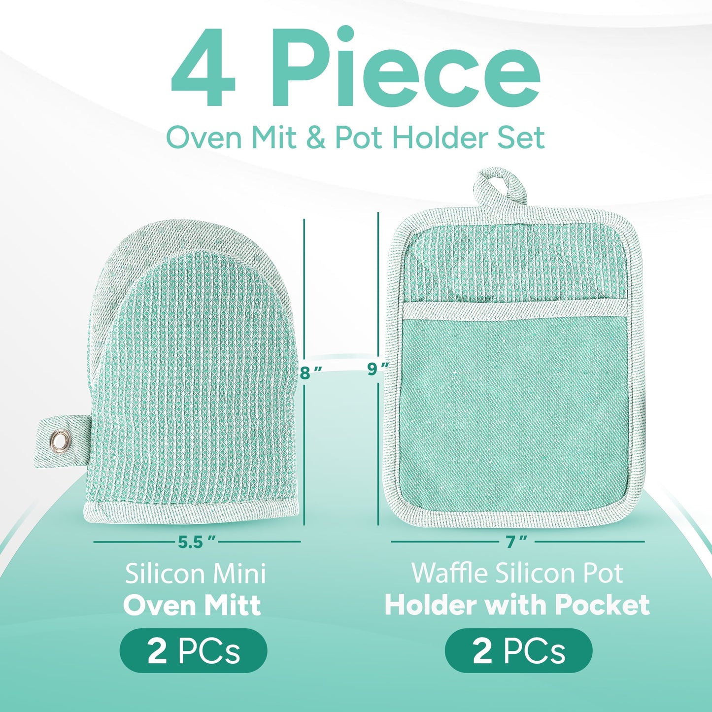 Kitchen Set - Oven Mitts, Pot Holders & Towels cp-gallery: color=Sage; size=4 Piece Set