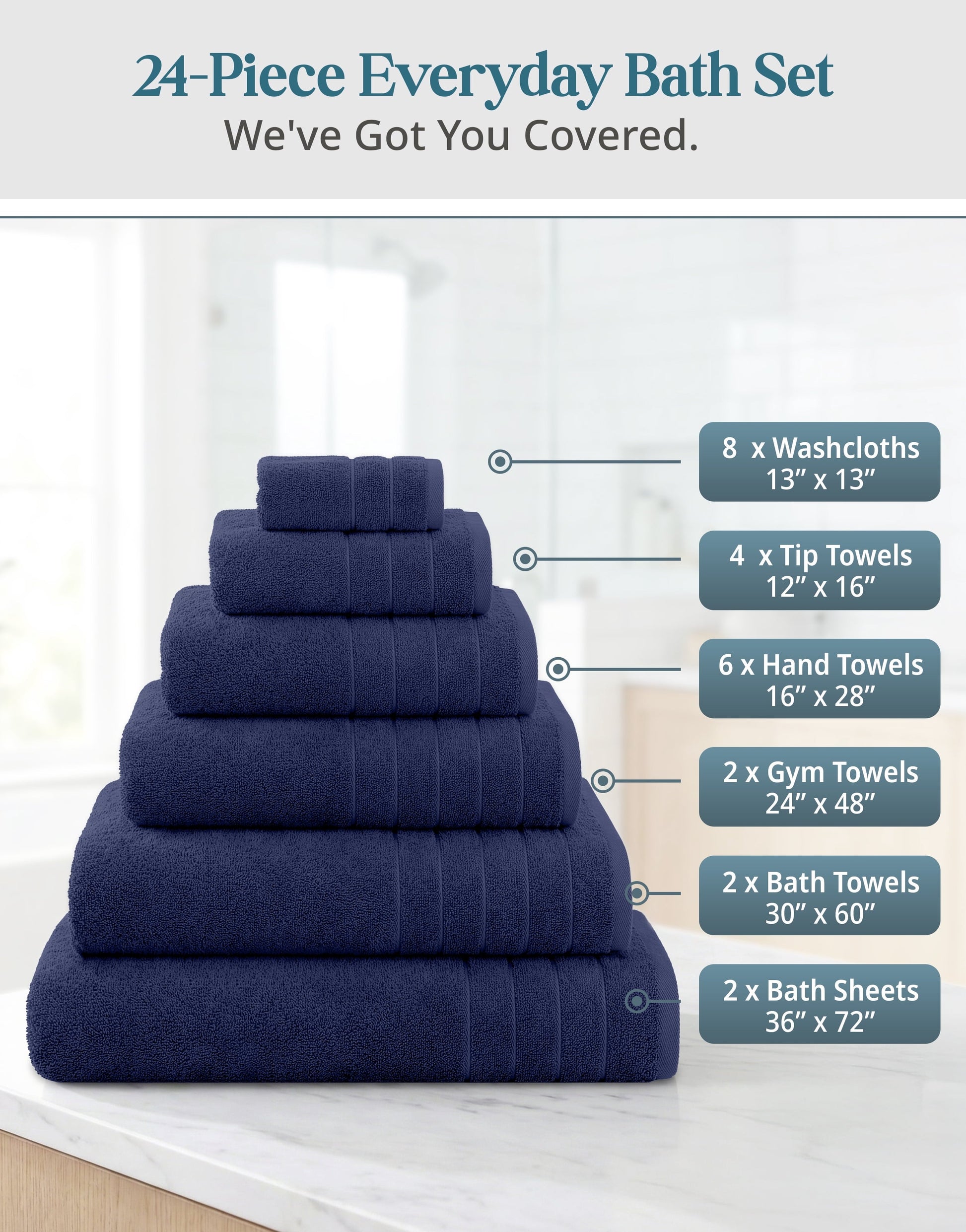 24-Piece Cotton Bath Towel Set