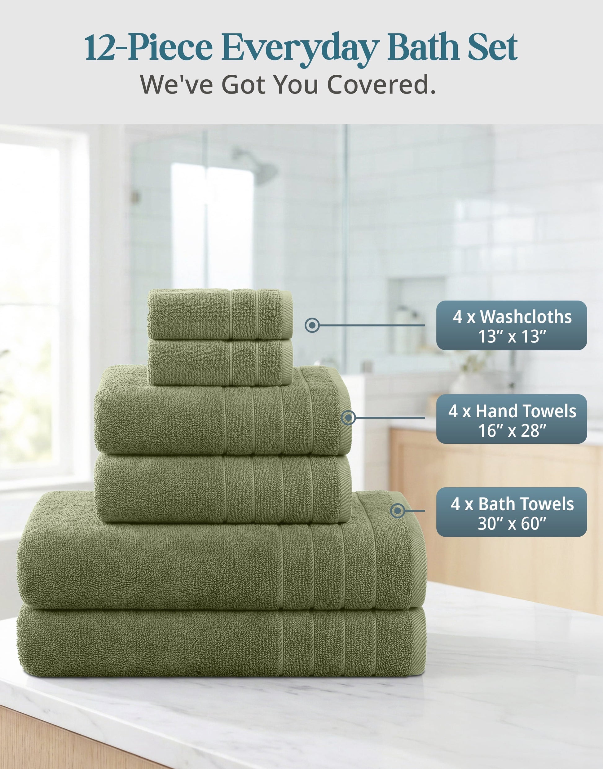 12-Piece Cotton Bath Towel Set