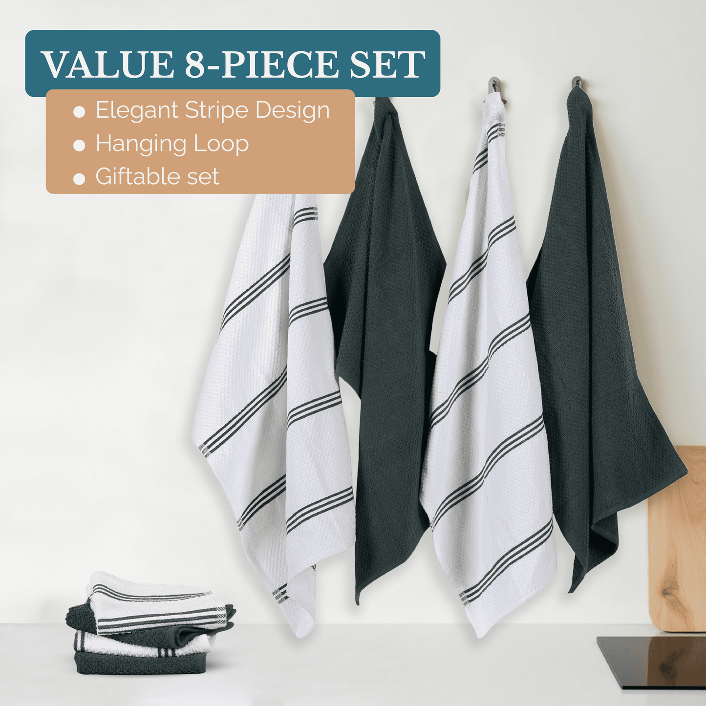 Terry Kitchen Towel Set cp-gallery: color=Grey; size=8 Piece Set