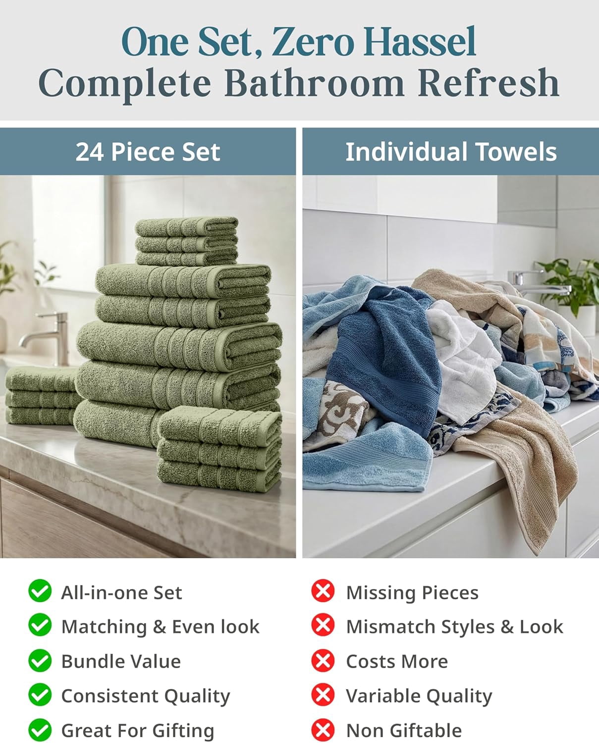 24-Piece Cotton Bath Towel Set