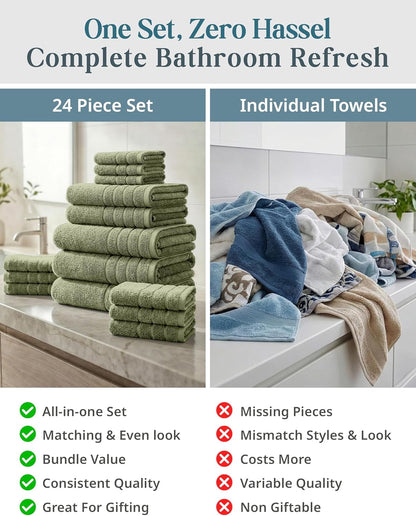 24-Piece Cotton Bath Towel Set cp-gallery: color=Oil Green; size=24 Piece Set
