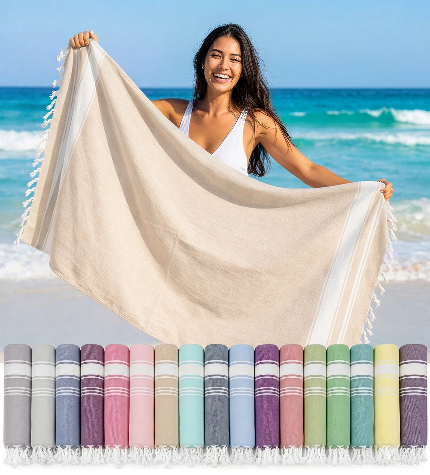 1 PIECE TURKISH BEACH TOWEL-BEIGE