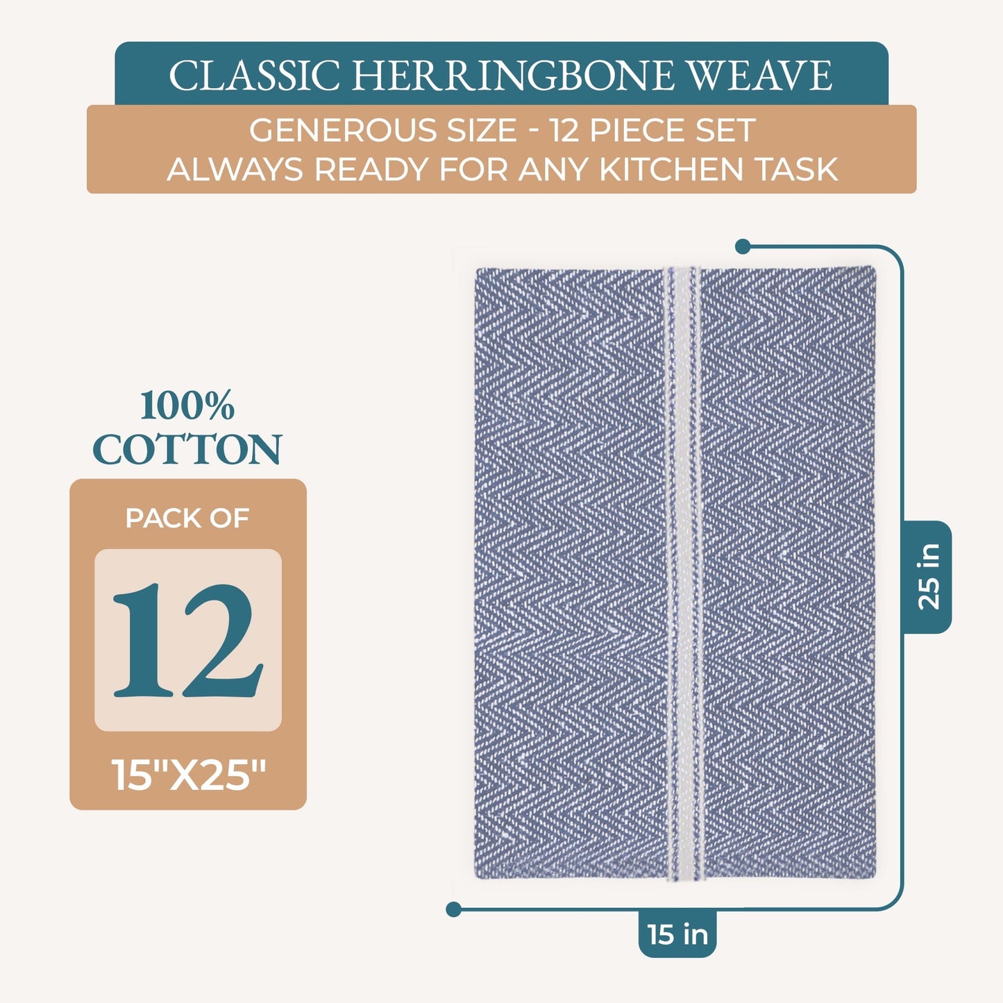 Herringbone Kitchen Towel Set cp-gallery: color=Blue Chambray; size=12 Piece Set