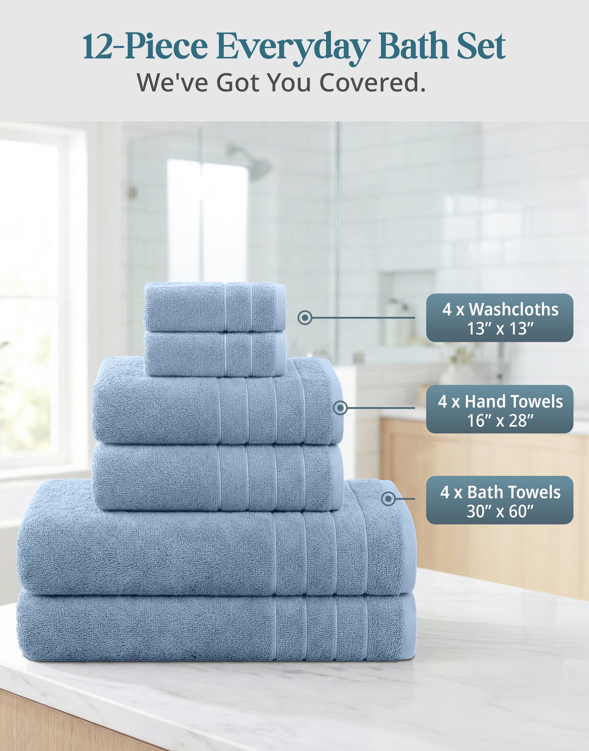 12-Piece Cotton Bath Towel Set