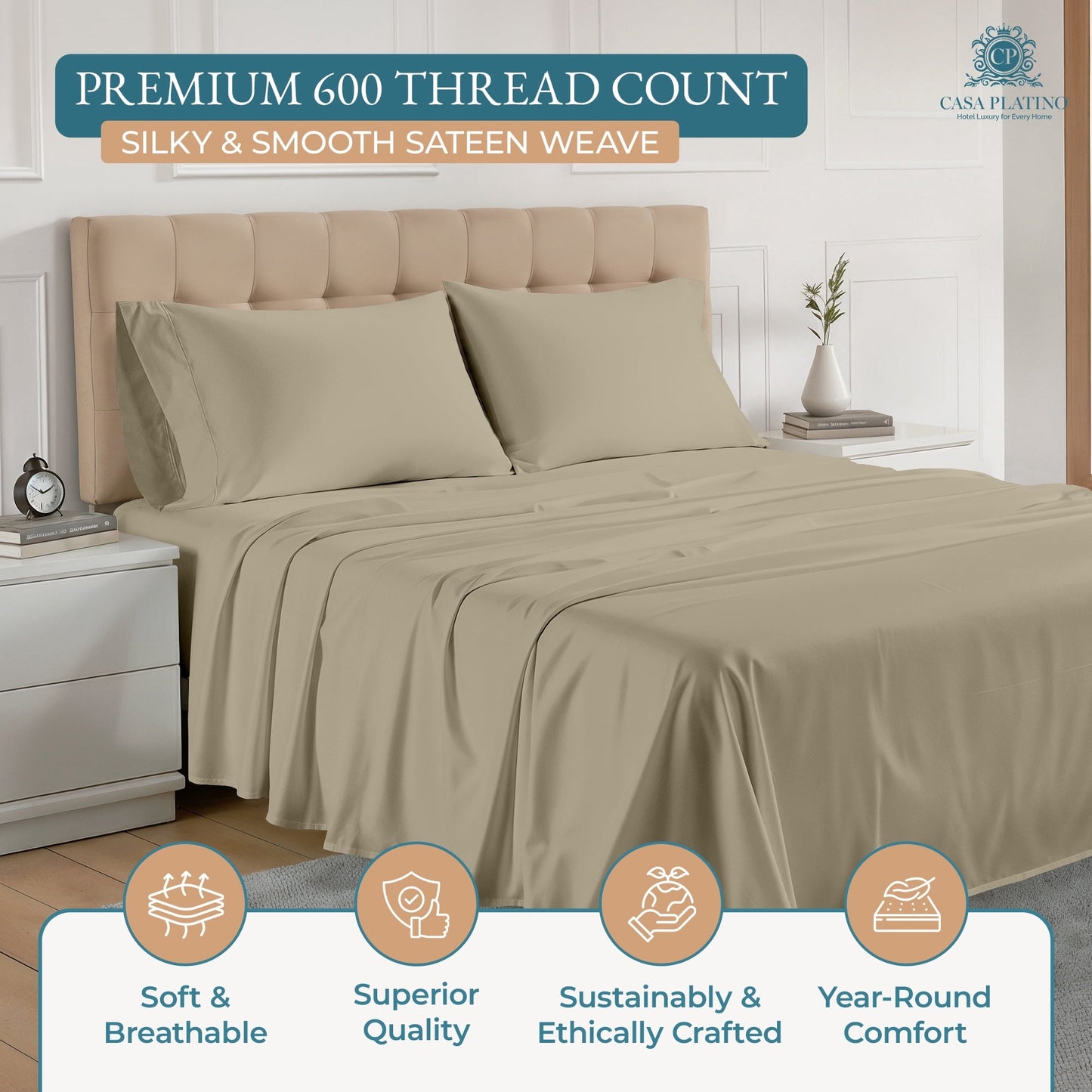 600 Thread Count Cotton Sheet Set cp-gallery: color=Linen