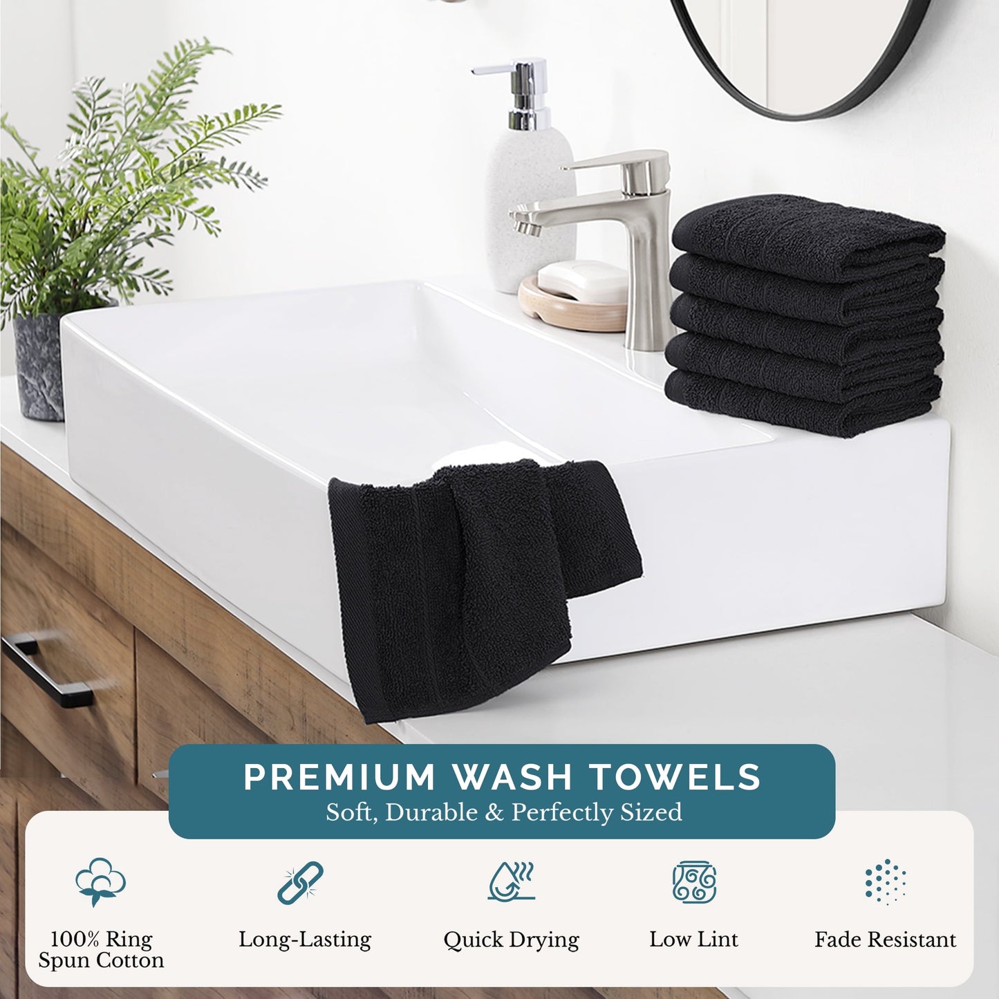 6-Piece Cotton Washcloths Set cp-gallery: color=Black; size=6 Piece Set