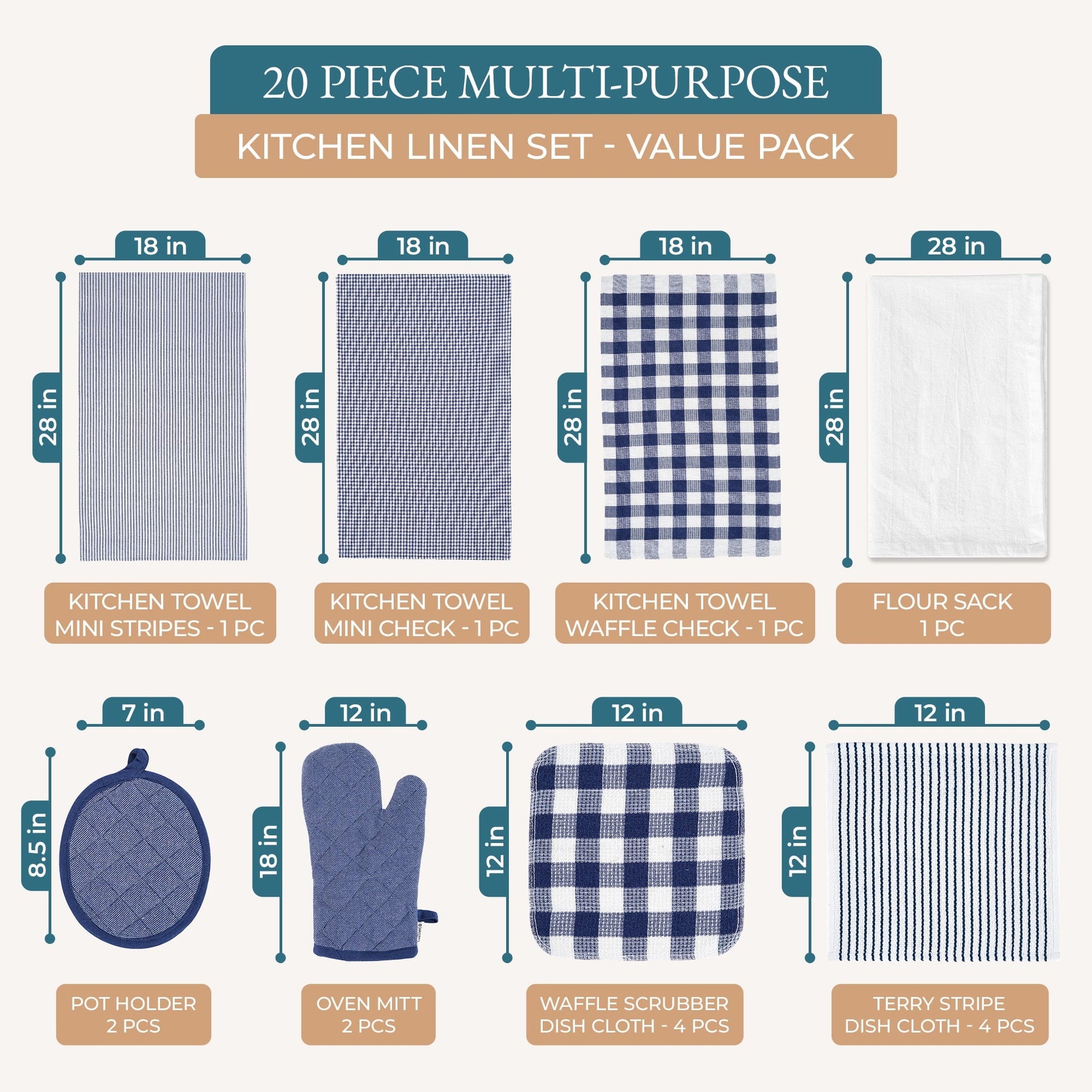 20-Piece Kitchen Towel Set Cotton Dish Towels