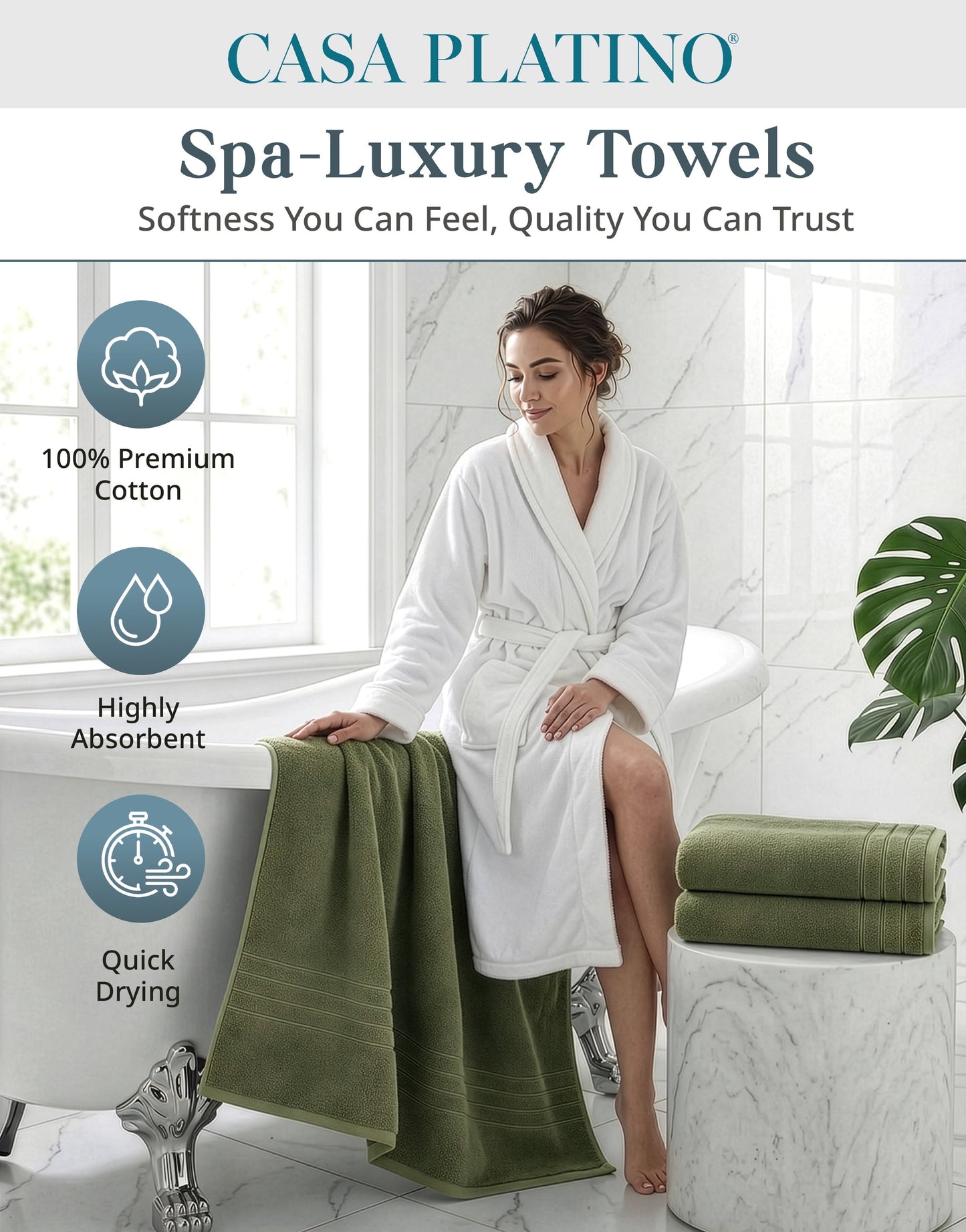 4-Piece Cotton Bath Towels Set cp-gallery: color=Oil Green; size=4 Piece Set