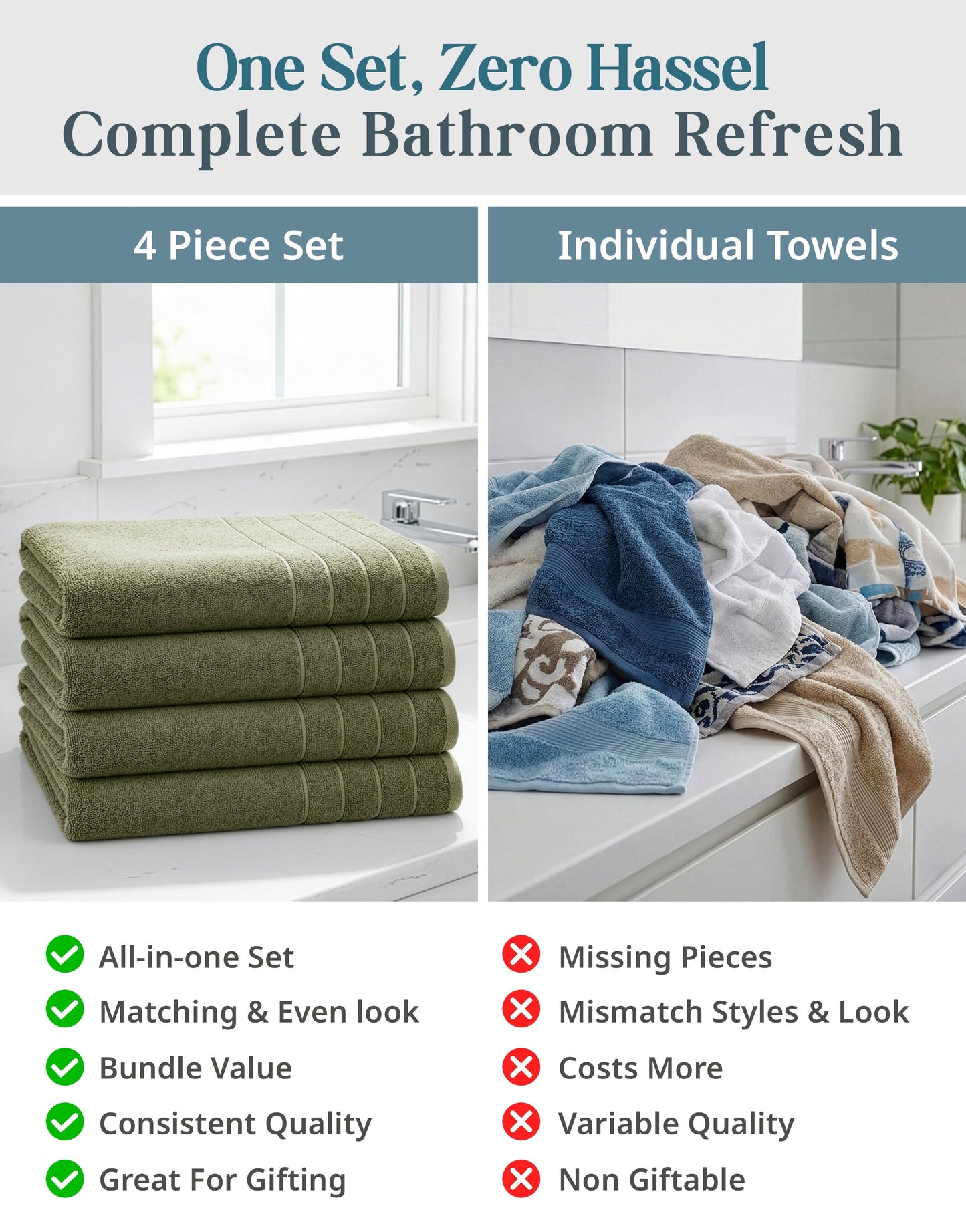 4-Piece Cotton Bath Towels Set cp-gallery: color=Oil Green; size=4 Piece Set