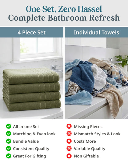 4-Piece Cotton Bath Towels Set cp-gallery: color=Oil Green; size=4 Piece Set