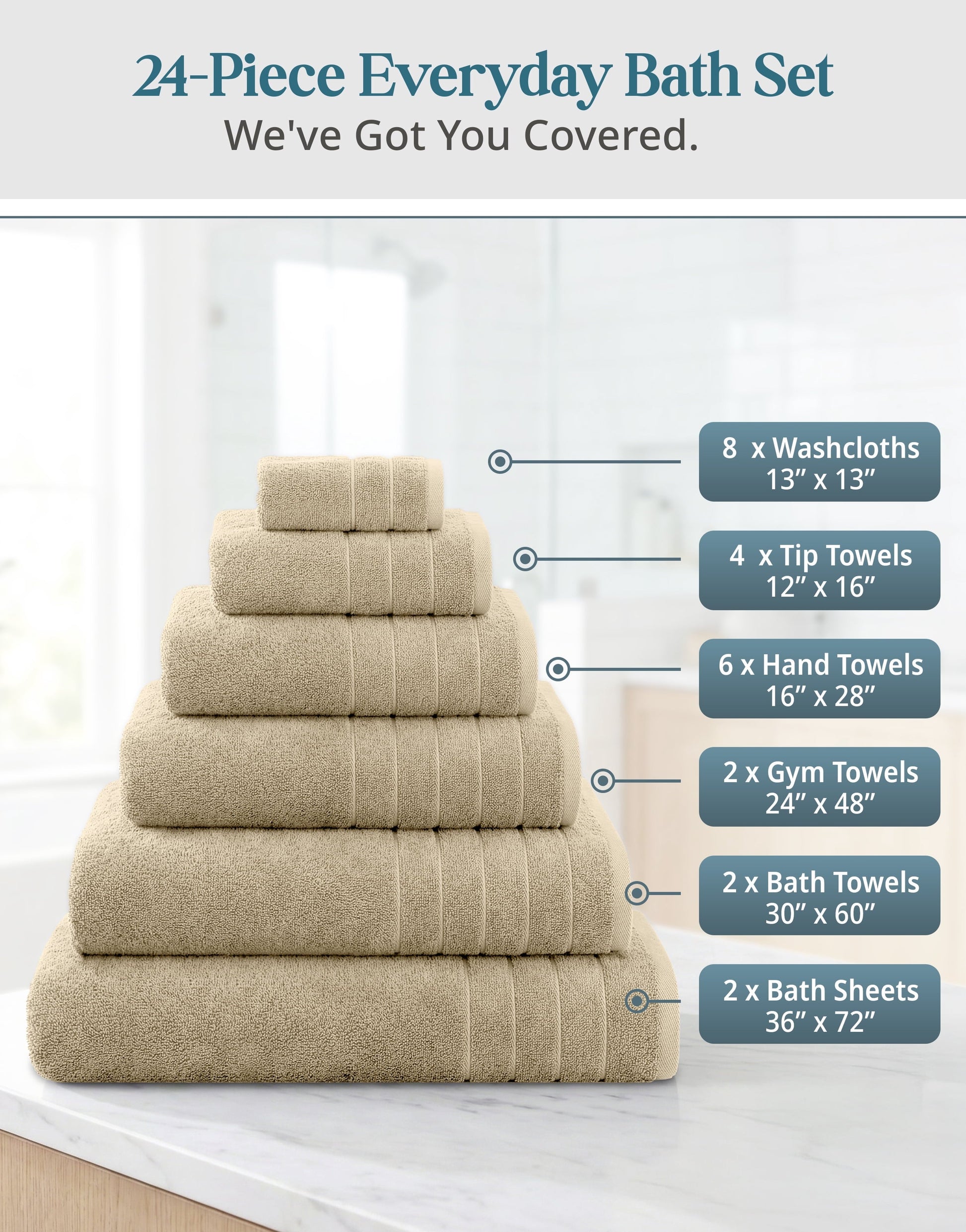 24-Piece Cotton Bath Towel Set