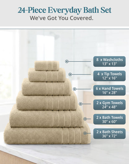 24-Piece Cotton Bath Towel Set cp-gallery: color=Taupe; size=24 Piece Set