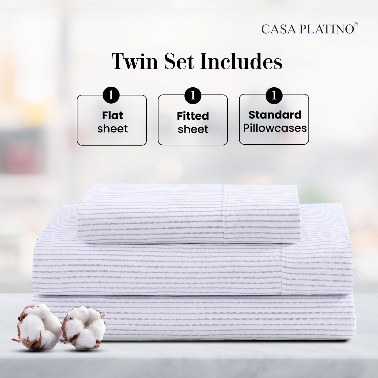 Percale Cotton Sheet Set cp-gallery: color=Ticking Stripe Cobalt Blue; size=Twin