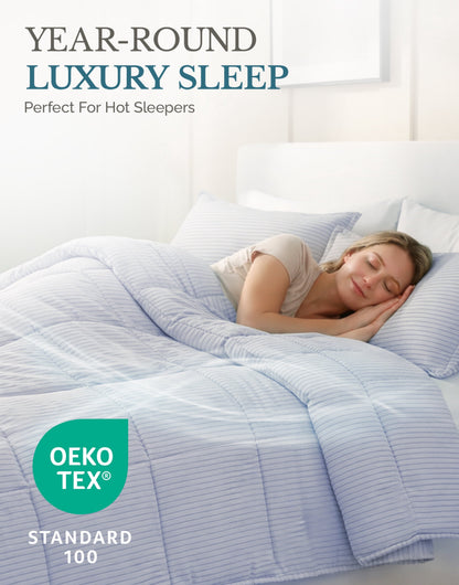 Down-Alternative Comforter cp-gallery: color=Ticking Stripe Blue; size=Queen
