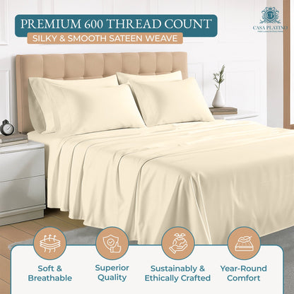 600 Thread Count Cotton Sheet Set cp-gallery: color=Ivory