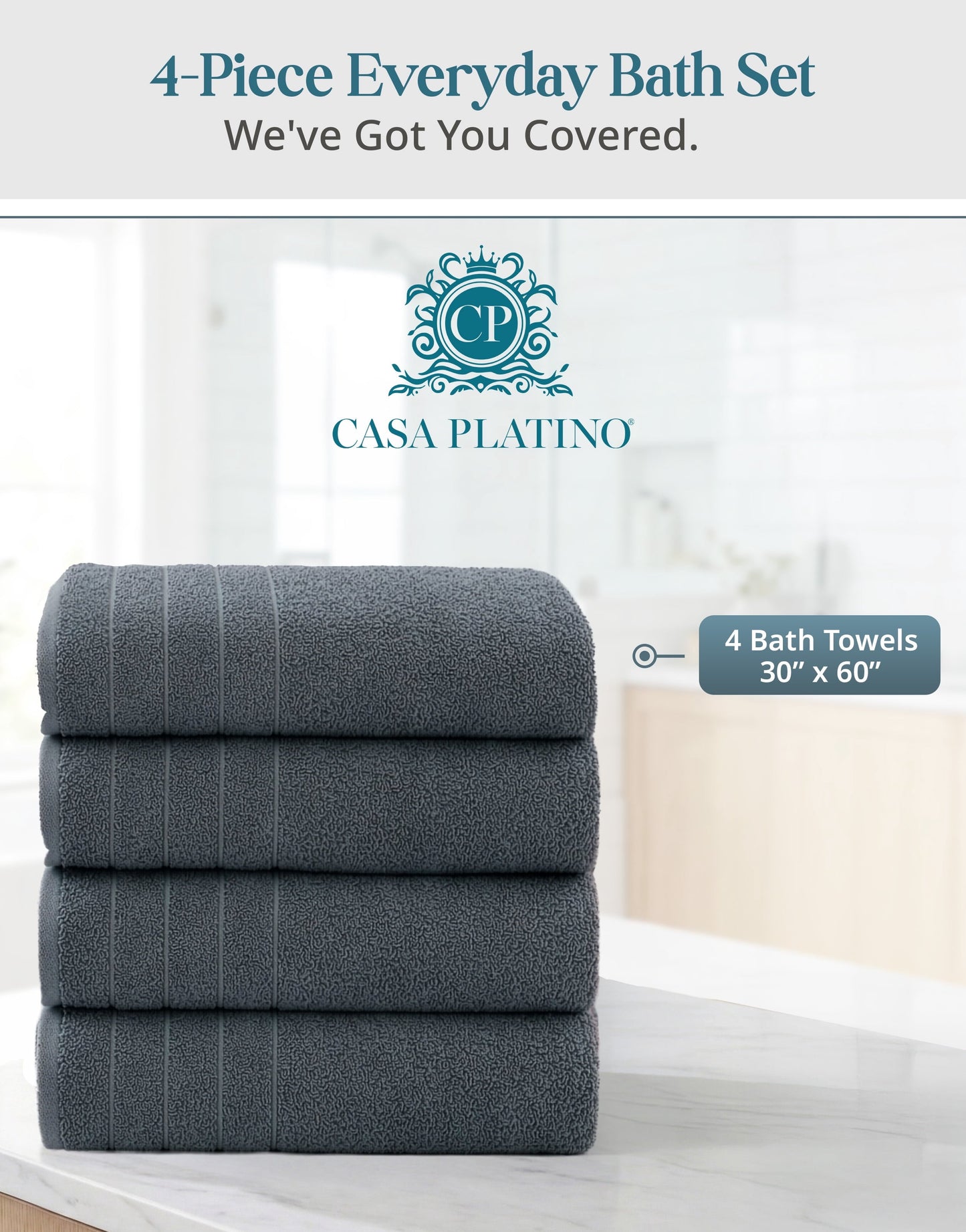 4-Piece Cotton Bath Towels Set cp-gallery: color=Cool Grey; size=4 Piece Set