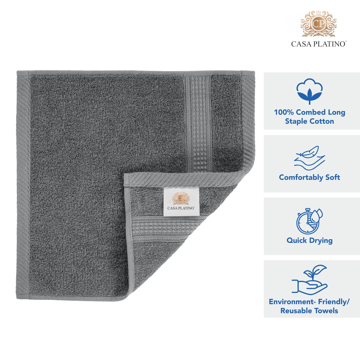 12-Piece Cotton Washcloths Set cp-gallery: color=Grey; size=12 Piece Set