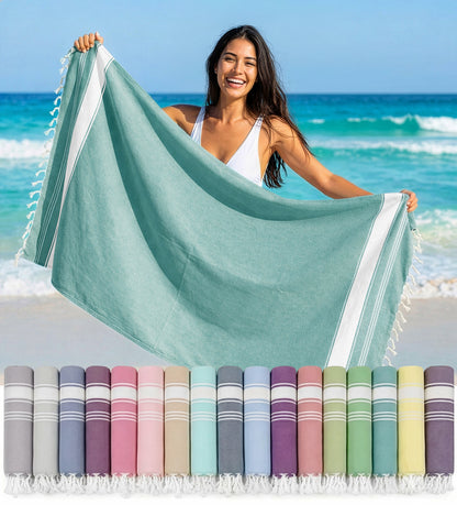 1 PIECE TURKISH BEACH TOWEL-HUNTER-GREEN
