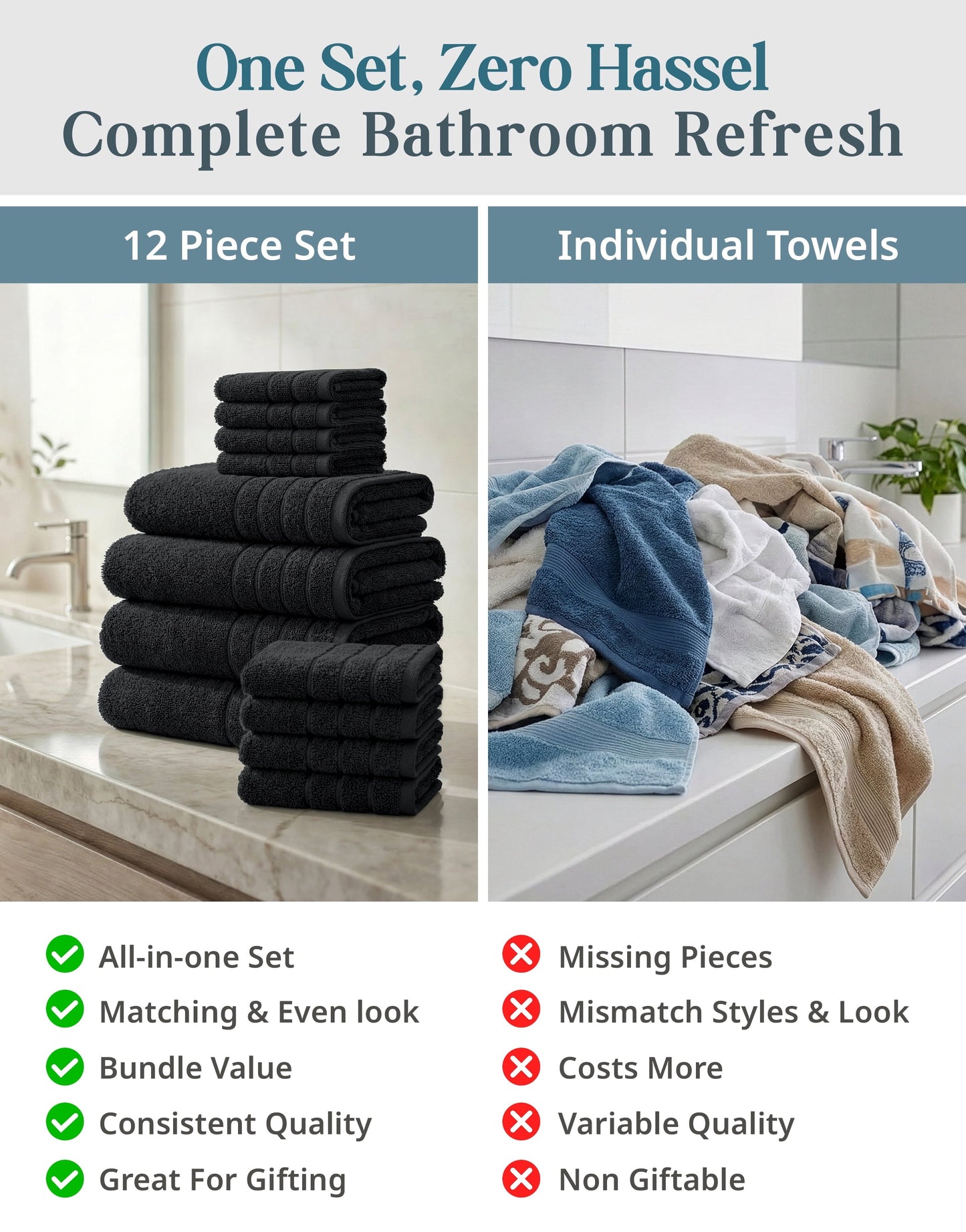 12-Piece Cotton Bath Towel Set cp-gallery: color=Black; size=12 Piece Set