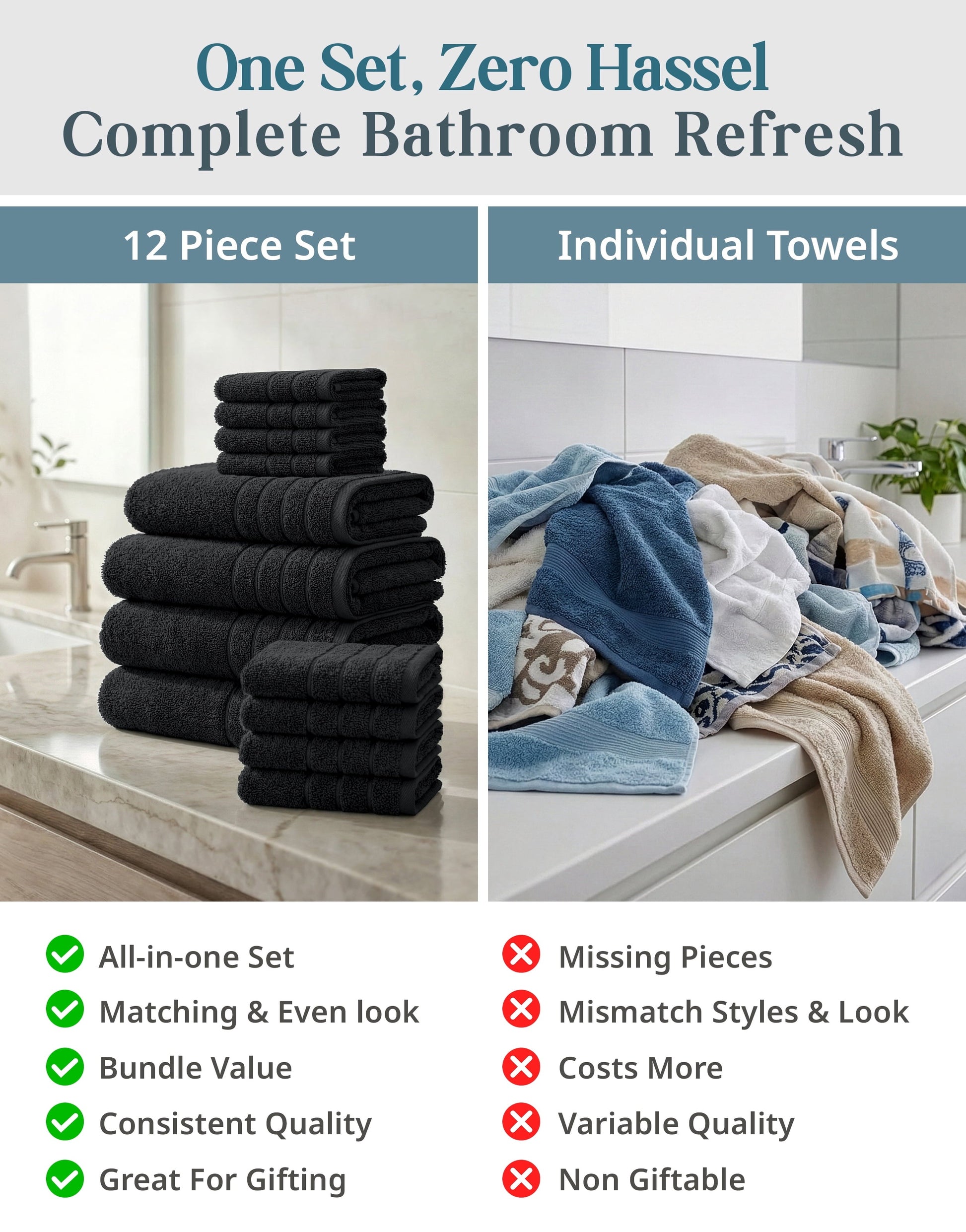 12-Piece Cotton Bath Towel Set