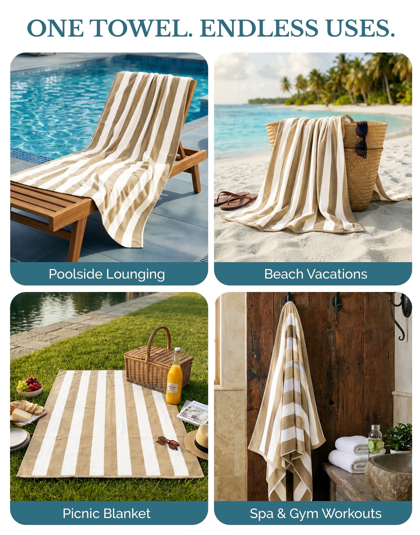 4-Piece Cabana Beach Towel Set cp-gallery: color=Beige; size=4 Piece Set