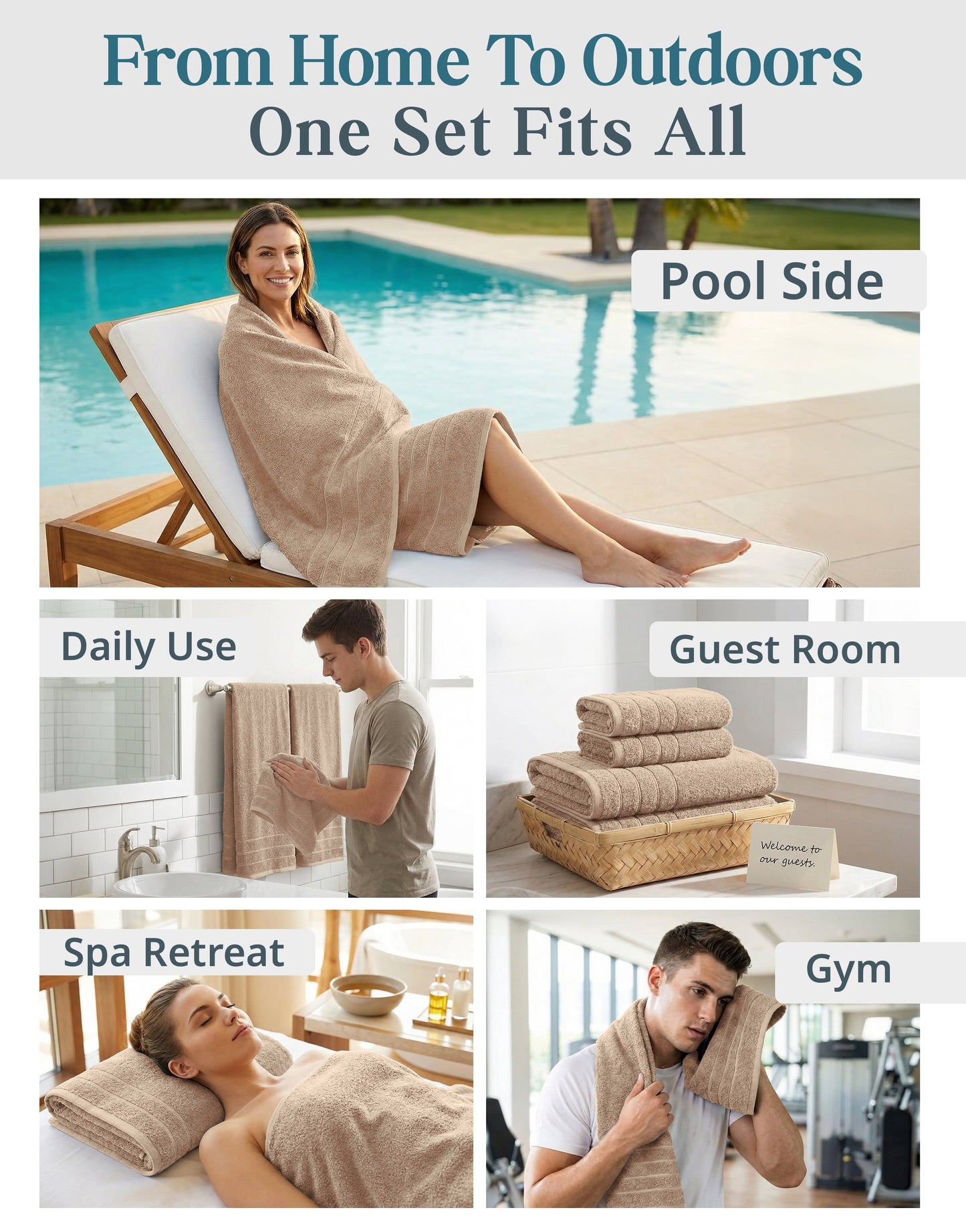 8-Piece Cotton Bath Towel Set cp-gallery: color=Beige; size=8 Piece Set