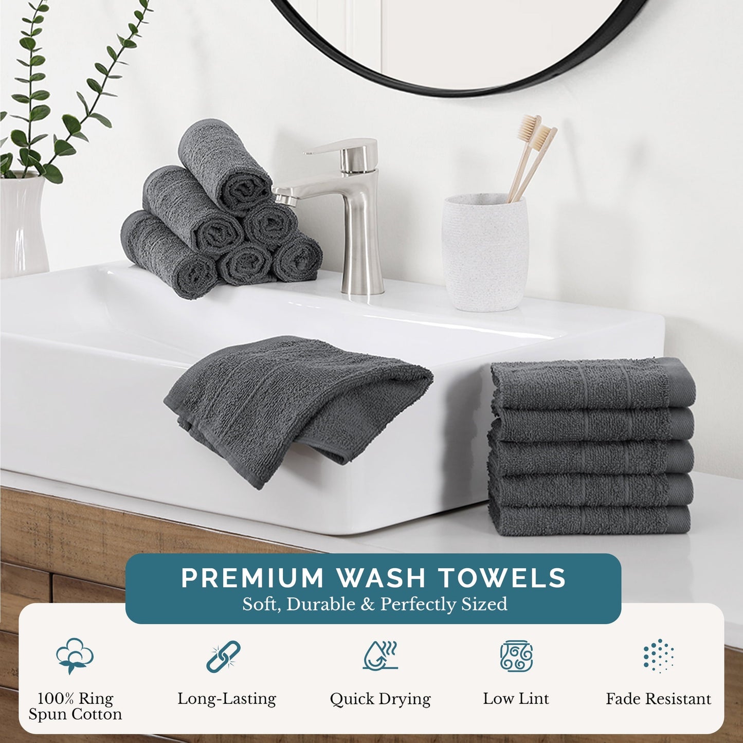 12-Piece Cotton Washcloths Set cp-gallery: color=Cool Grey; size=12 Piece Set