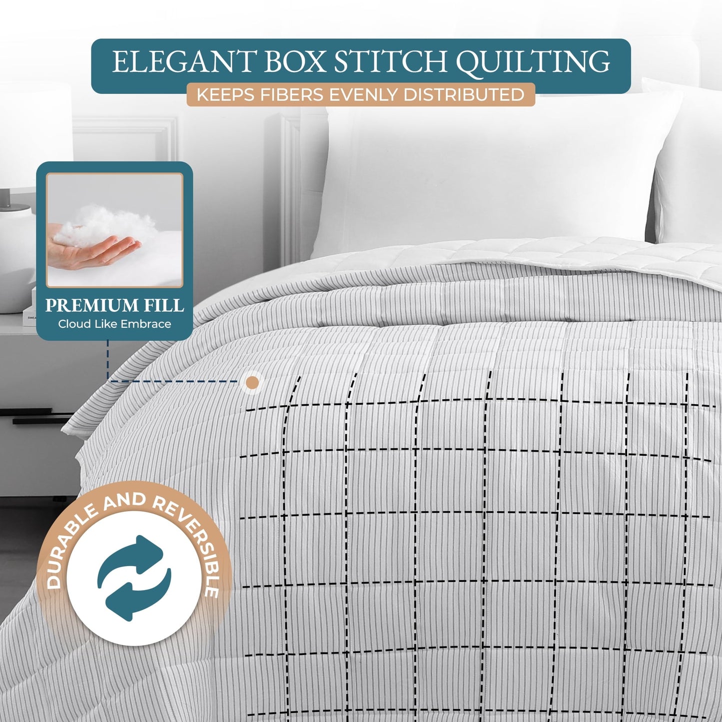 Quilted Bed Blanket cp-gallery: color=Ticking Stripe Silver