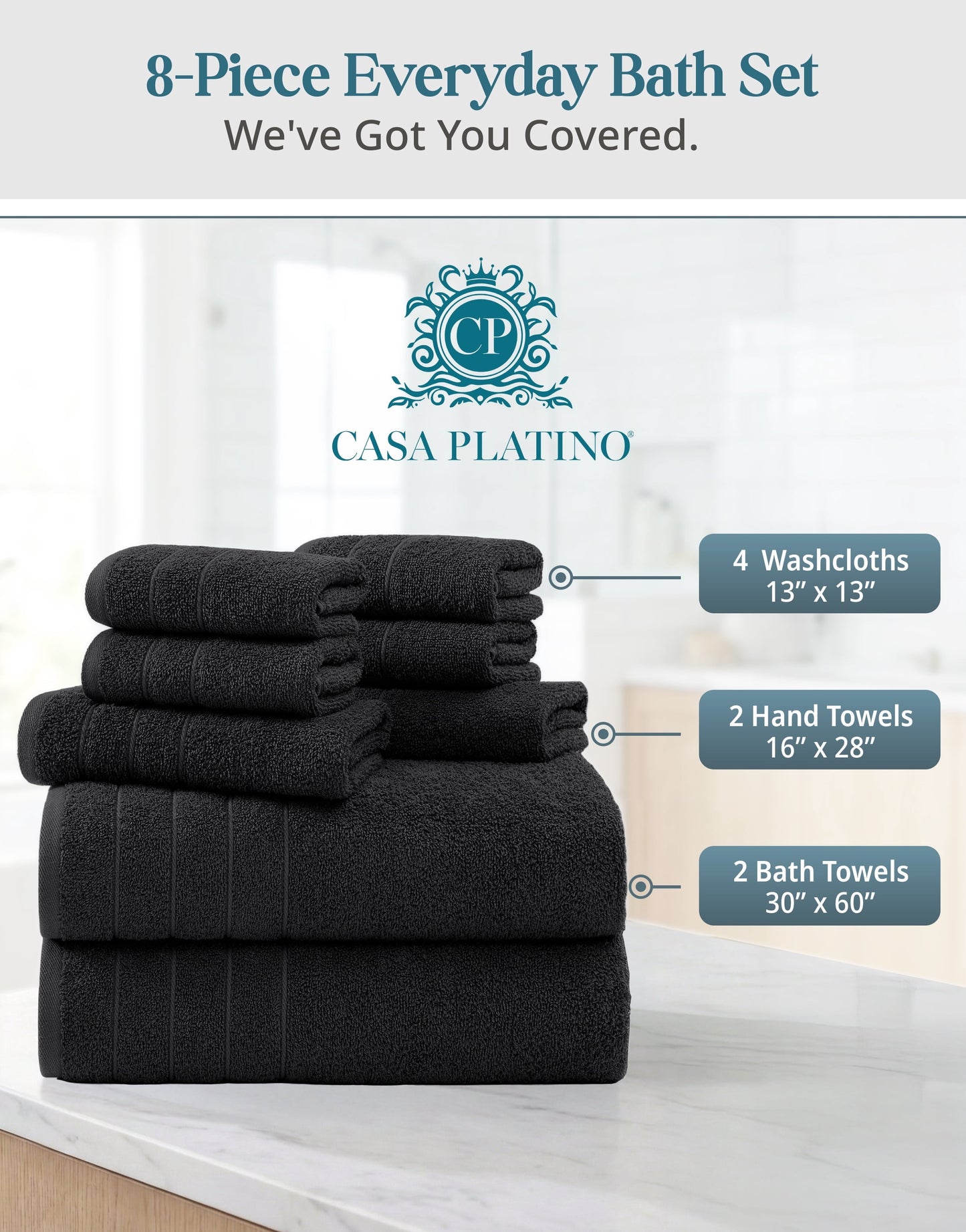 8-Piece Cotton Bath Towel Set cp-gallery: color=Black; size=8 Piece Set