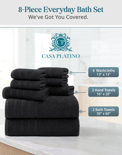 8-Piece Cotton Bath Towel Set cp-gallery: color=Black; size=8 Piece Set