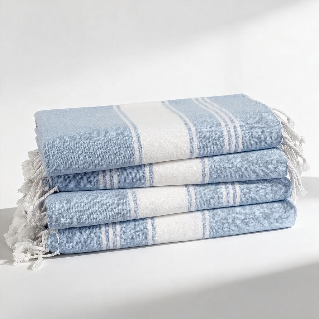 Turkish Beach Towel, Set of 4 - Sky Blue
