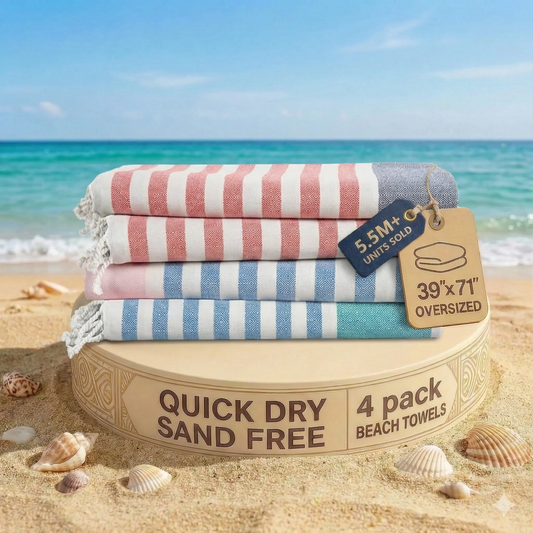 4 PIECE TURKISH BEACH TOWEL SET-MULTI-STRIPE