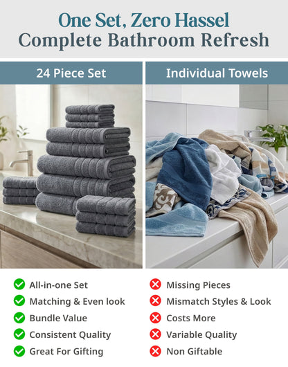 24-Piece Cotton Bath Towel Set cp-gallery: color=Cool Grey; size=24 Piece Set