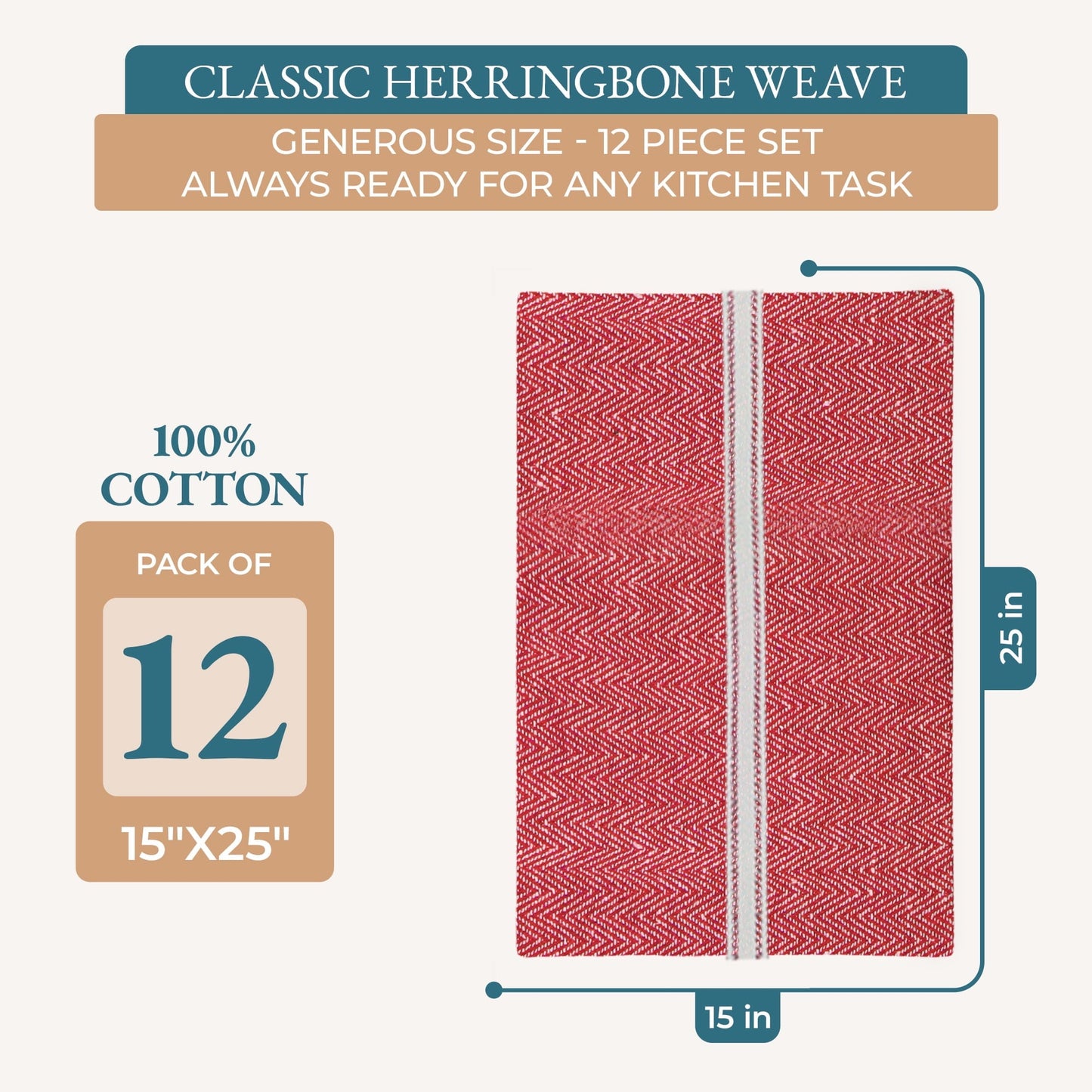 Herringbone Kitchen Towel Set cp-gallery: color=Red Chambray; size=12 Piece Set