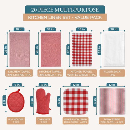 20-Piece Kitchen Towel Set Cotton Dish Towels cp-gallery: color=Red; size=20 Piece Set
