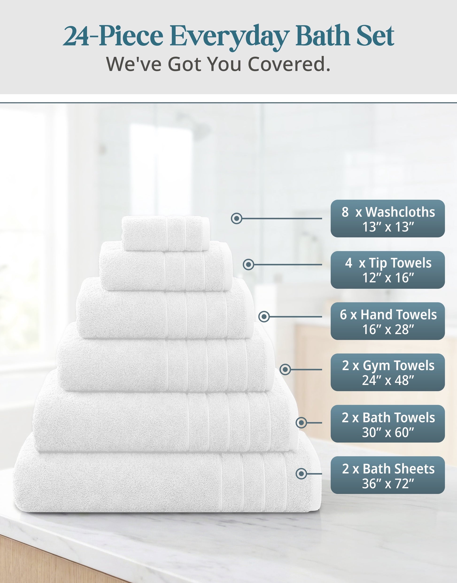 24-Piece Cotton Bath Towel Set