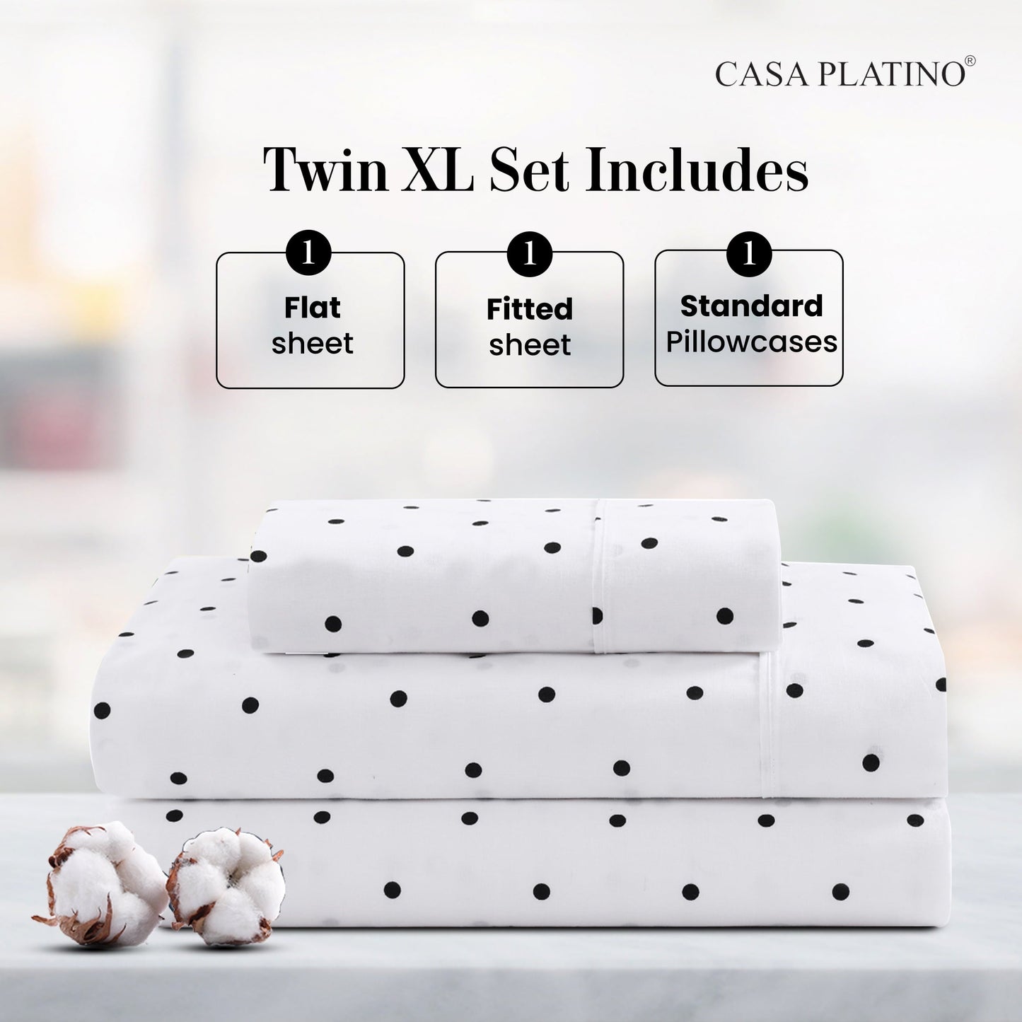 Percale Cotton Sheet Set cp-gallery: color=Polka Dot Black; size=Twin-XL