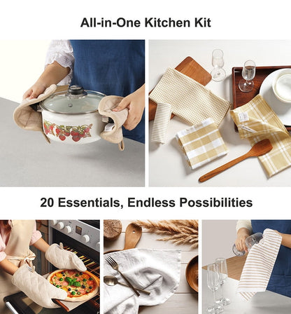20-Piece Kitchen Towel Set Cotton Dish Towels cp-gallery: color=Beige; size=20 Piece Set