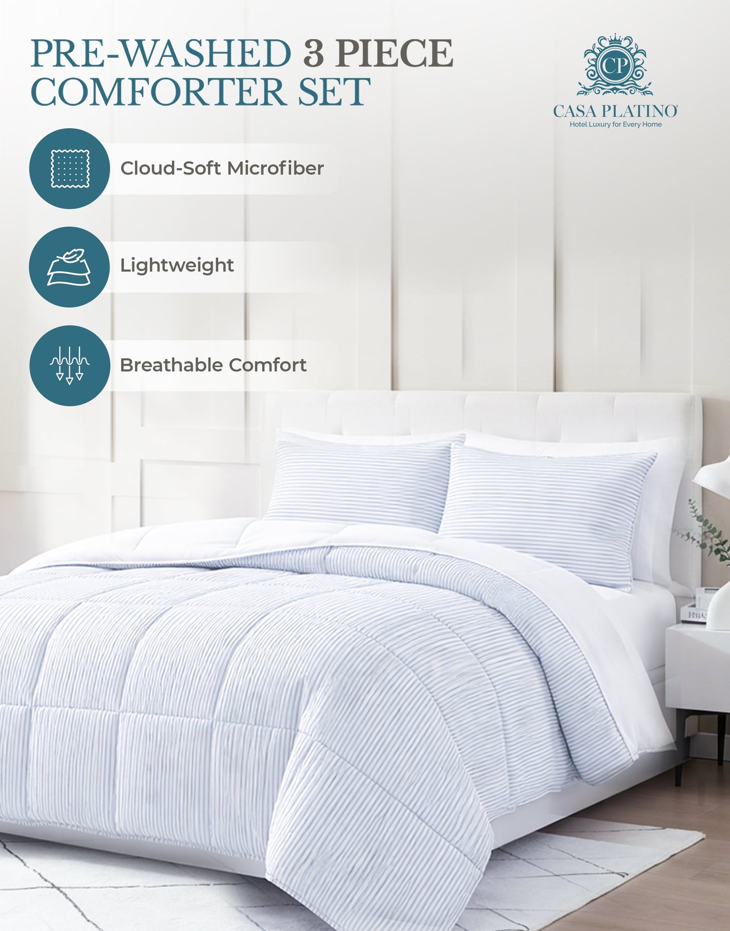 Down-Alternative Comforter cp-gallery: color=Ticking Stripe Blue; size=Queen